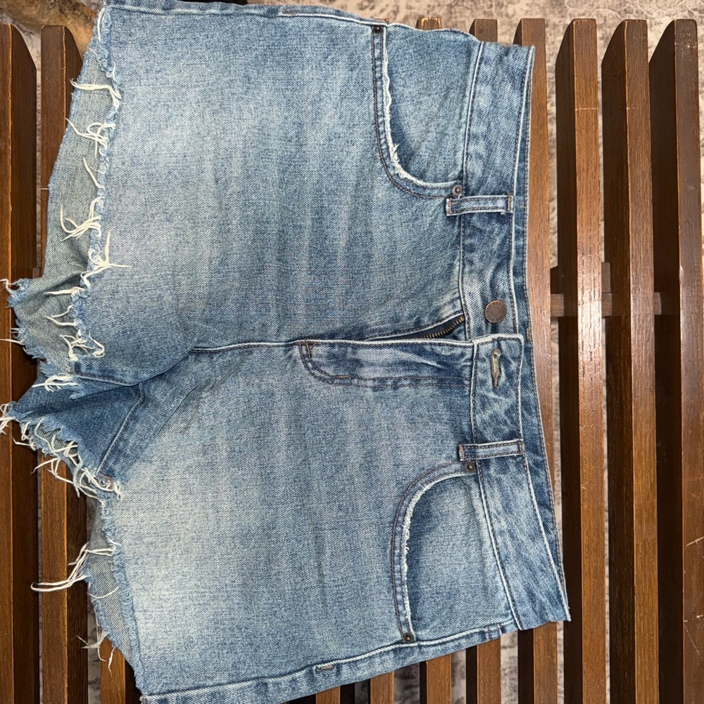 BDG Light Blue Distressed High-Rise Denim Shorts